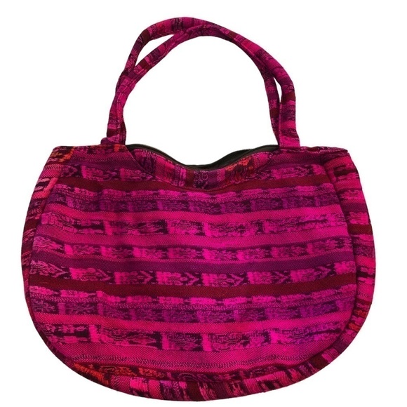 NEW Boho Barbie Magenta, Pink, Purple & Red Embroidered Floral Double Handle Bag - Picture 2 of 4